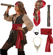 Pirate Costume Accessories for Women with Bandana Head Scarf Eye Patch Necklace