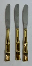Supreme Cutlery Japan Gold Tone Bamboo Handle Dinner Knives Set of 3 MCM Stainle