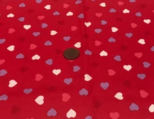Hearts (Red Blue White) on Red * Fabric Traditions * 100% Cotton Remnant* 8"x22"