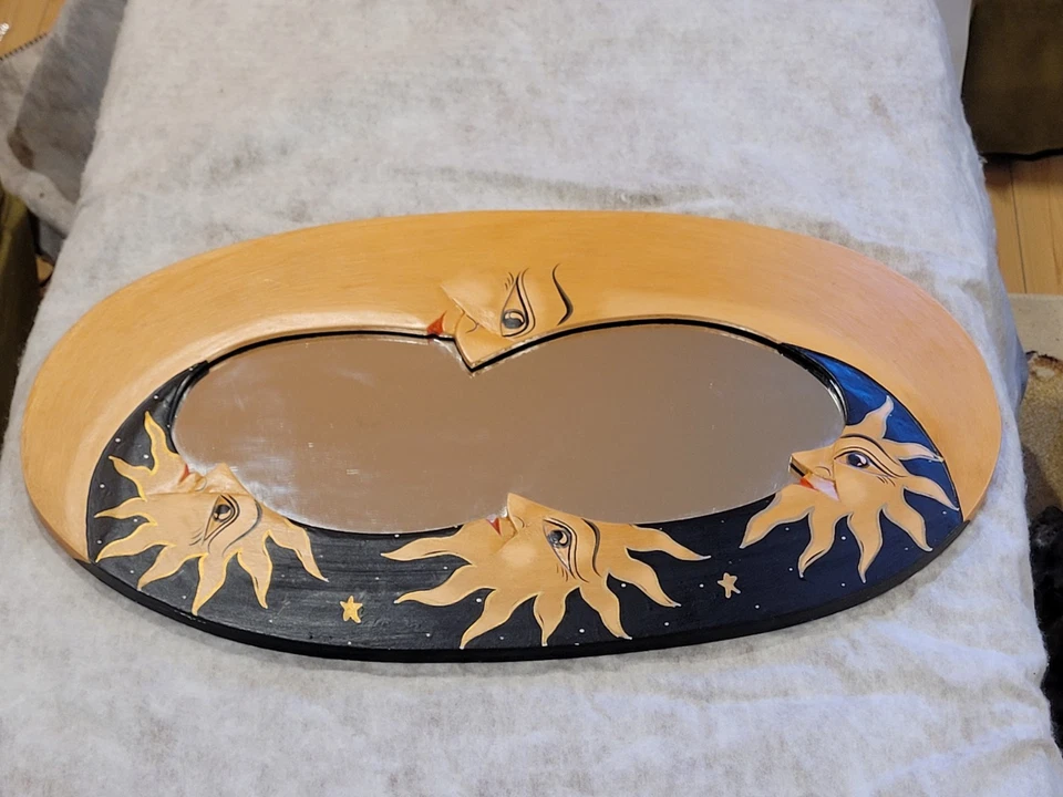 "Espejo de pared celestial vintage pintado a mano Sun Moon 20,5x12"" decoración cósmica boho" Foto 4 de 4