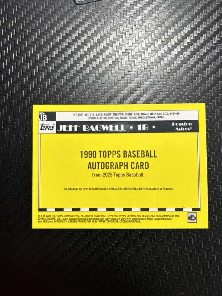 2025 Topps серия 1 Джефф Бэгвелл 1990 Topps хром с автографом 40/99 Mojo переливающаяся - Изображение 2 из 3