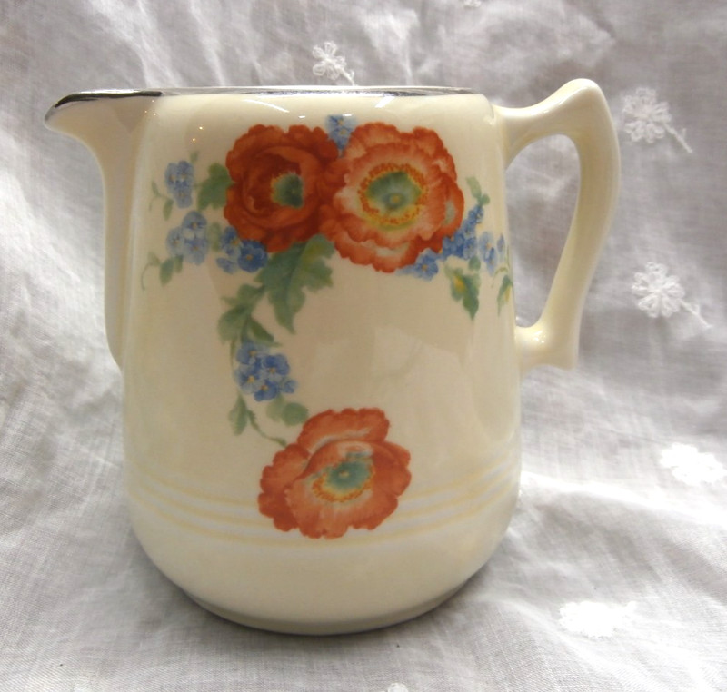 Vtg HALL'S Superior Quality Kitchenware ORANGE POPPY Creamer Pitcher 4.25" H