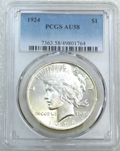 1924 Peace Silver Dollar PCGS AU58 Frosty Bright PQ Just Graded New Holder S282H