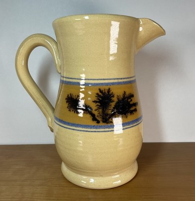 East Knoll Pottery Mochaware Pitcher 8'' Hand Thrown RBD Seaweed Yelloware - CHIP
