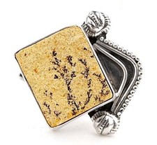 Natural German Psilomelane Dendrite 925 Sterling Silver Ring Sz 7.5 B15-3