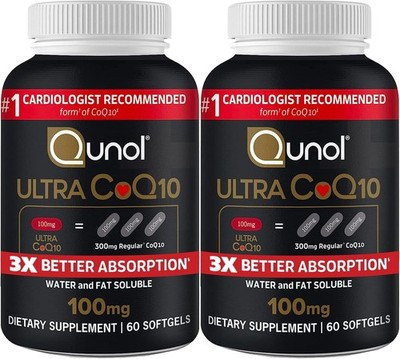 Qunol CoQ10 100mg Softgels Ultra Absorption Heart Health 60 Count x 2 bottles