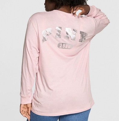 PINK Victoria's Secret Women s Sz L Pink Silver Long Sleeve Cotton Campus Shirt