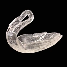 Vintage 9" Glass Swan-Shaped Figural Butter Dish Relish Tray Bubbles Sleeping