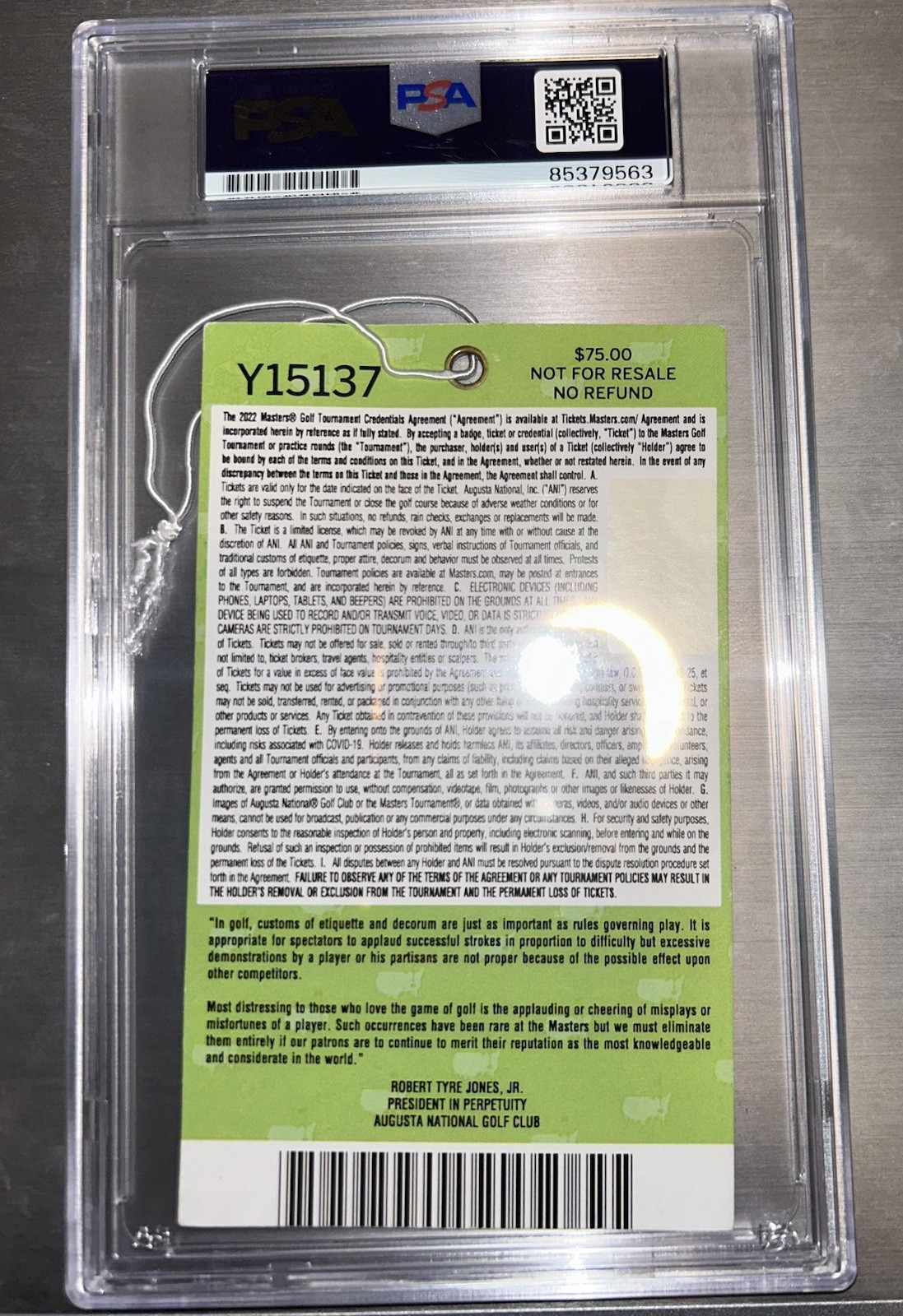 Scottie Scheffler Auto PSA 9 Masters Pass Signed PGA DNA 2022 Golf Autograph view 2