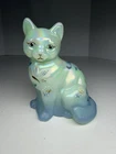 Vintage Fenton Sea Green Iridescent Butterfly Sitting Cat, Hand Painted, MINT