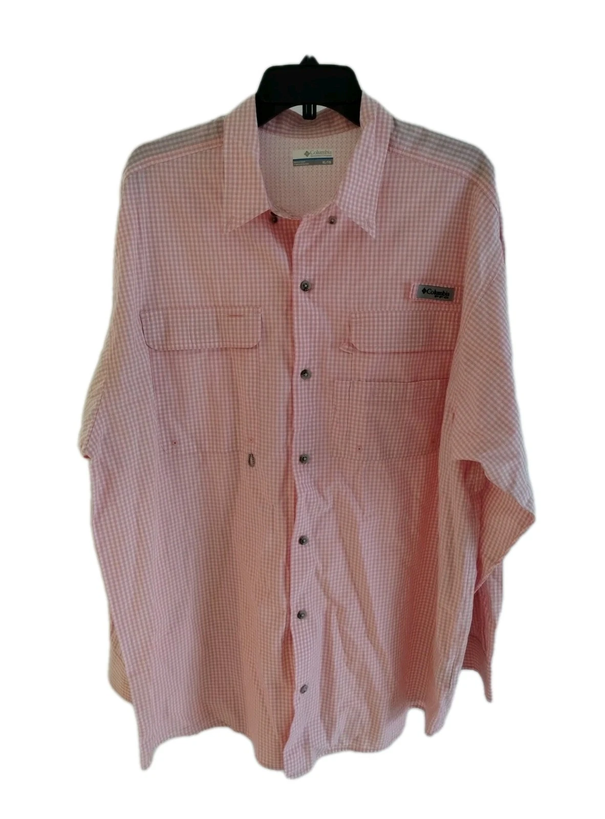 Columbia PFG Shirt Mens XL Pink Omni-Shade Long Sleeve Fishing Vented Check