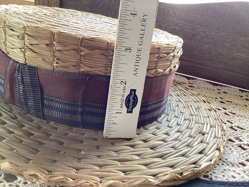 Vintage His & Hers Straw Hats Boater His Switzerland Hers Black Ribbon Unmarked - Picture 10 of 19