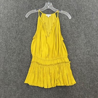 Current Air Top Women's Small Yellow Pleated Drop Waist Ruffle Hem Lighweight