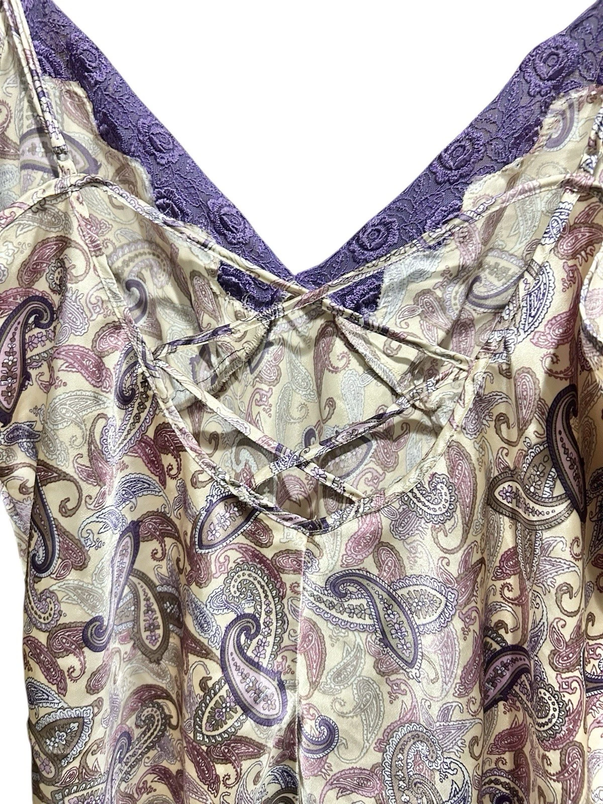 UNDERCOVER Abito slip Secret Treasures anni 90 Y2K taglia 2x viola paisley mini pizzo orlo fata