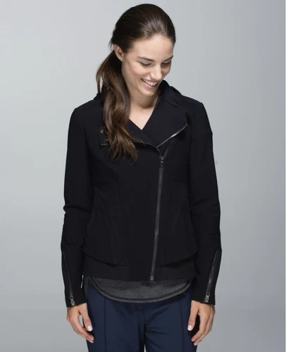 Lululemon Bust a Move Jacket Womens Size 6 Black Moto Full Zip Removable Hood