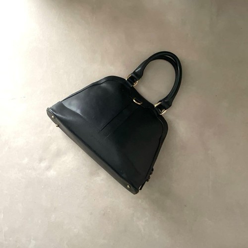 BURBERRY Handbag Leather Color Black Debossed Embossed Logo Gold Hardware Dome