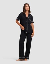 NWT Cozy Earth Bamboo Stretch Knit Short Sleeve and Pant Pajama Set Black  3XL