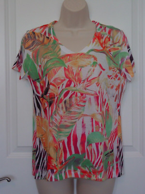 NWT Chico's sz 0 Blouse Top T shirt Tropical Vacation Zing s/s Weekends $45