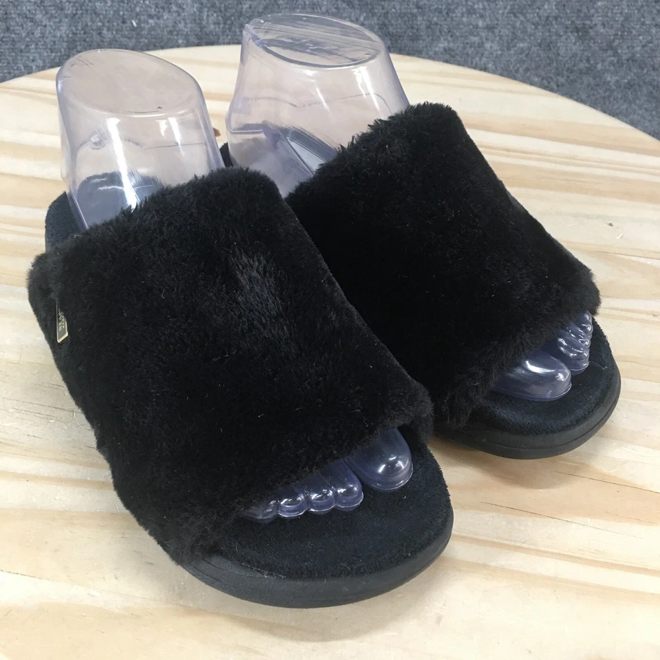 Kenneth Cole Reaction Sandals Womens 5.5 Slide Black Fur Slip On Open Toe Casual - Image 3 of 4
