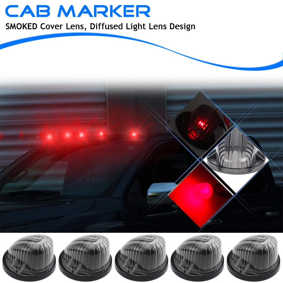 Cubierta de humo de luz de techo de cabina redonda 5 piezas + LED T10 rojo para Chevy/GMC 73-87 Foto 2 de 4