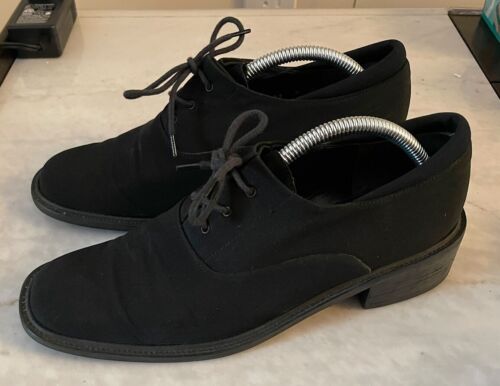 Stuart Weitzman Lace-up Loafers Women Size 9 Black Heeled Square Toe Oxfords