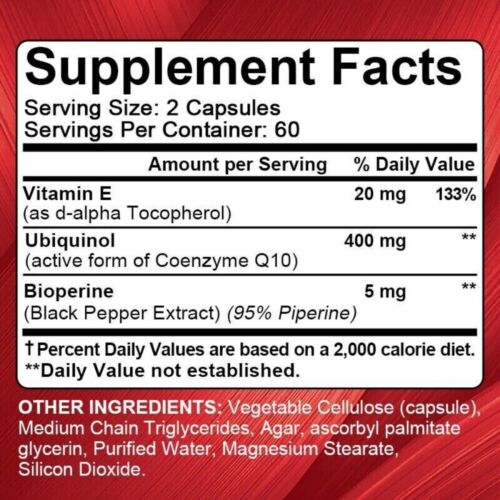 Ubichinolo 400 mg softgels massima resistenza (coenzima Q10) - vegano - Foto 8 di 11