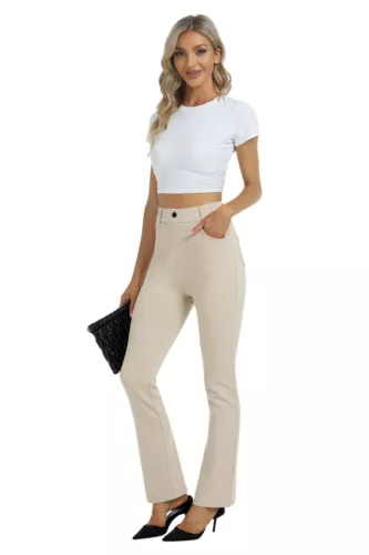 Women Bussiness Slacks Pant Soft Comfy Elastic Casual Stretch Bootcut Trousers - Picture 9 of 66
