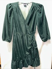Gap Women's Small Green Velvet Ruffle Wrap Dress Holiday Festive Party Xmas