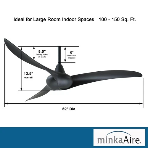 Minka Aire Wave 52" Ceiling Fan - Coal 3-Blade Remote Control - Picture 3 of 5