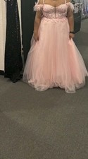 Fancy That Pink Off Shoulder Lace Tulle Plus A-Line Ball Gown Wedding Dress