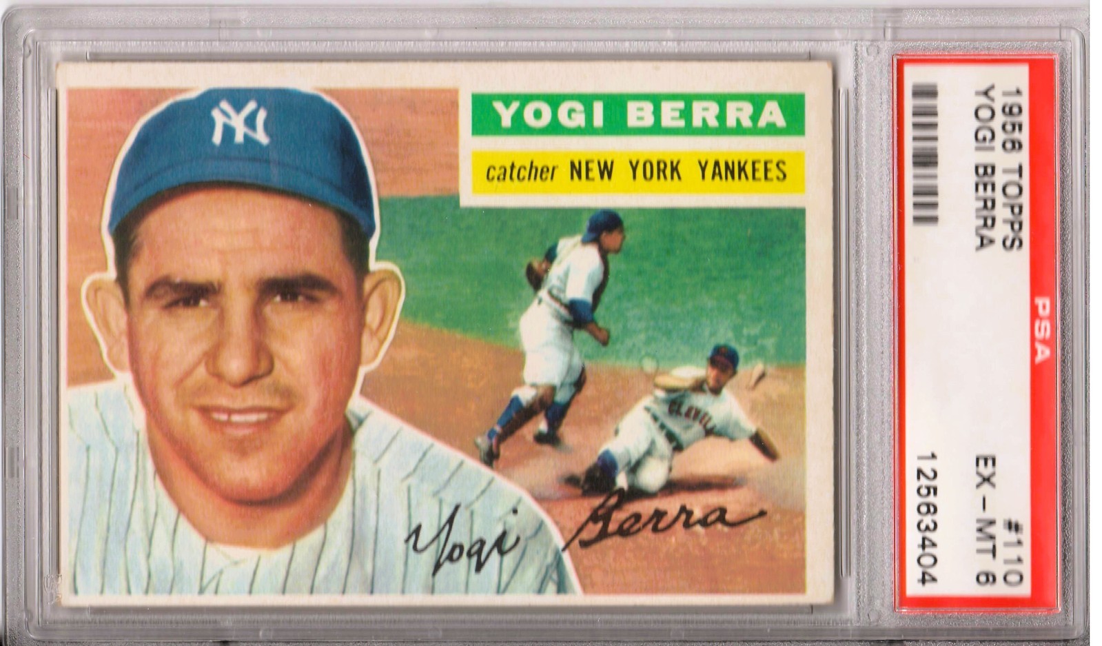 1956 Topps Yogi Berra#110 White Back PSA 6 / POPULATION 12; 5 HIGHER