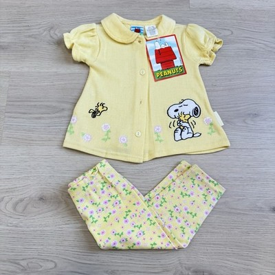 Vintage Girls Kids Snoopy Peanuts 2 Piece Set Button Dress Pants Y2K New NWT