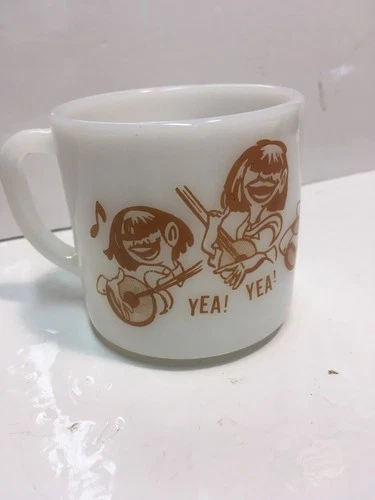 Beatles Vintage Federal Glass Mug Yea Yea Yea brown White