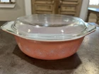 Vintage Pyrex Pink Daisy 043 Oval Casserole with Lid 1 1/2 Qt Very Nice