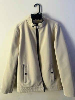Stone Falcon Cream Faux Leather Racer Jacket   Men s Size (Large)