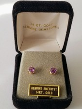 14k Soild Yellow Gold Amethyst Stud/ Post Earrings