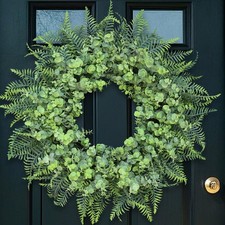 26'' Eucalyptus and Boston Ferns Wreath for Front Door - Large Artificial Gre...