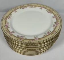 PL Limoges Bread Plates Yellow Rim Pink Roses 6.25” Set Of 8