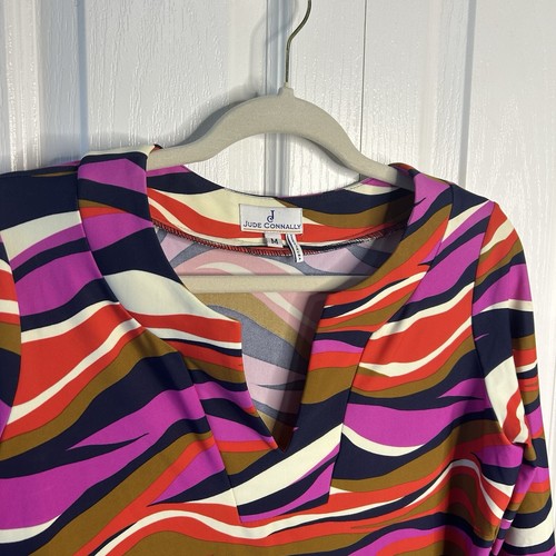 Abito tunica JUDE CONNALLY $198 liscio elasticizzato tubino rosa marrone stampa geo M Medium - Foto 2 di 6