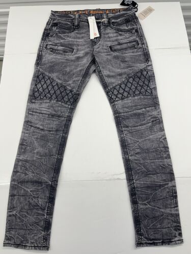 Rock Revival Biker Tapered Leg Jeans “Mike” Dark Gray Men’s Size 36x32 - Picture 2 of 4