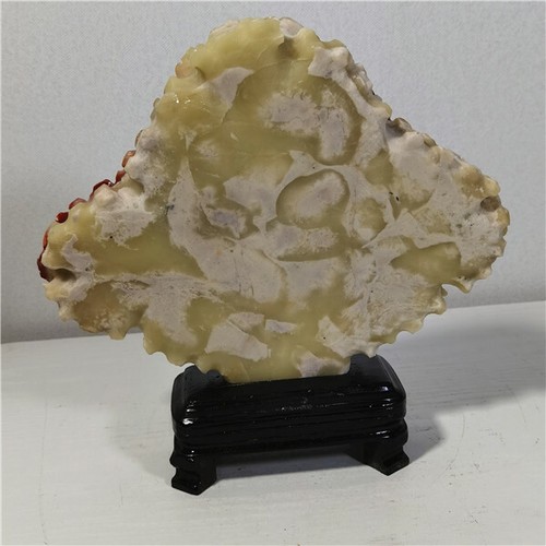 2.53Kg Natural "Shoushan bloodstone" carved goldfish statue+stand o360 - Picture 6 of 12