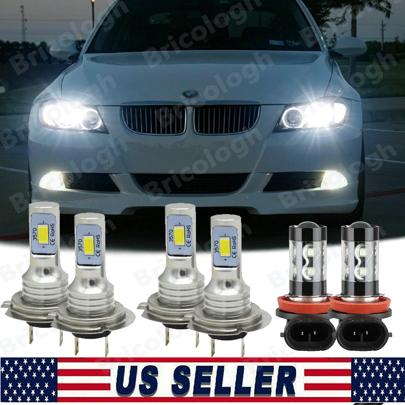 6x 6000K White LED Bulbs Kit For BMW 3 Series – Headlight H7 & Fog Light H11