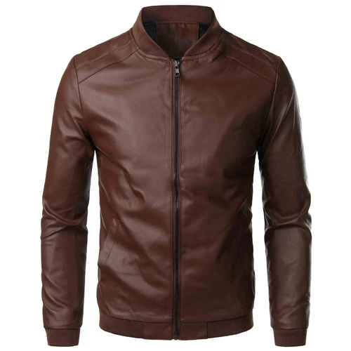 Trendy Mens Jacket Faux Leather Slim Pu Stand-Up Collar Biker Motorcycle Coat US - Picture 13 of 27