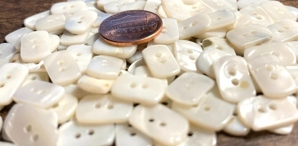 6 Fabulous Iridescent White Rectangle River Pearl MOP Buttons 12.5mm 1/2" 12748 - Image 2 of 4