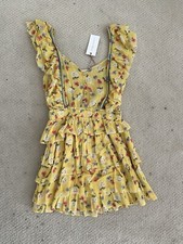 Loveshackfancy Phyllis Ruffle Cotton Sunburst Mini Dress Floral Yellow Tiered S