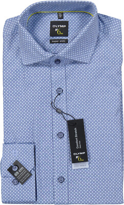 NEU! Olymp Herren langarm Hemd, extra langer Arm, mit Muster, blau Gr. S / KW 37