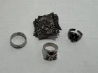 VINTAGE SILVER TONE RING PIN SKULLS SKELETON COSTUME JEWELRY COSPLAY HALLOWEEN