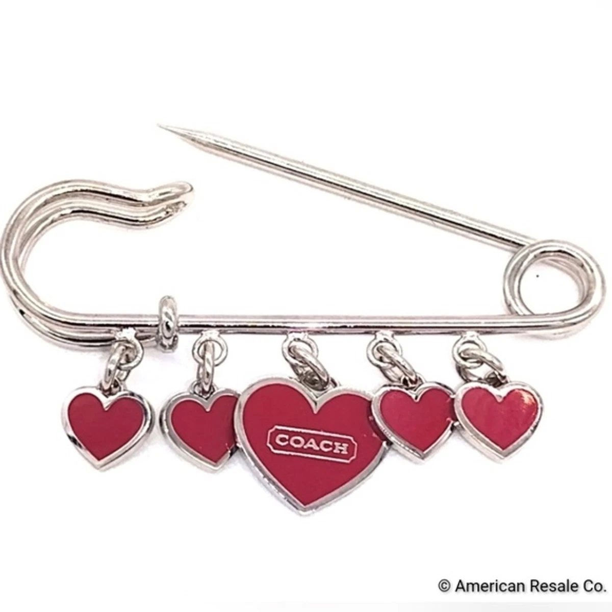 SALE Vintage COACH Red Multi Heart Safety Pin Brooch Hangbag Purse Wallet Charm