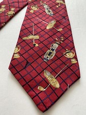 Tommy Hilfiger Mens Tie Red Blue Gold Golf Print 100 Silk