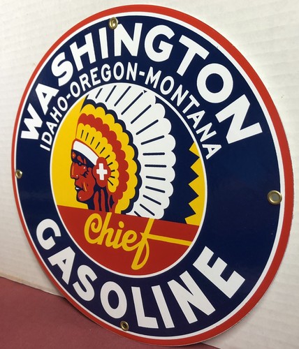 VINTAGE WASHINGTON GASOLINE PORCELAIN MOTOR OIL GAS STATION PUMP PLATE SIGN - Picture 3 of 6